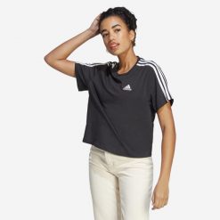 Koszulka damska ADIDAS Gym & Pilates crop. Białe bluzki sportowe damskie Adidas, s, bez wzorów, z bawełny, bez kołnierzyka. Za 99.99 zł.