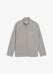 Ciepła bluza rozpinana z polaru, ze sportowymi detalami. Szare bluzy bez kaptura męskie bonprix, l, z polaru. Za 109.99 zł.