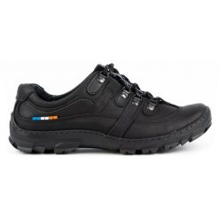 Olivier Skórzane buty trekkingowe męskie 213GT czarne. Czarne buty trekkingowe męskie ze skóry, bez zapięcia, trekkingowe. Za 319.69 zł.