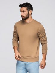 Męska bluza dresowa BASIC z okrągłym dekoltem - brązowa V2 - Rozmiar: XXL. Brązowe bluzy bez kaptura męskie Ombre Clothing, m, z bawełny. W wyprzedaży za 109.49 zł.