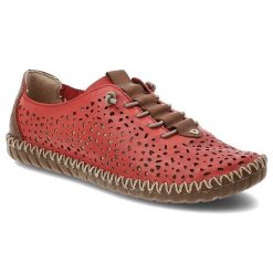 Półbuty damskie Rieker, cholewka ze skóry naturalnej licowej z ażurową perforacją fason na płaskiej podeszwie, czerwone, M2856-33. Czerwone półbuty damskie Rieker, w ażurowe wzory, ze skóry, bez obcasa, na płaskiej podeszwie. Za 329.00 zł.