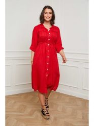 Curvy Lady Lniana sukienka w kolorze czerwonym rozmiar: 48/50. Czerwone sukienki damskie Curvy Lady, na co dzień, bez wzorów, ze lnu, klasyczne, bez kołnierzyka, bez ramiączek, midi, proste. Za 114.17 zł.