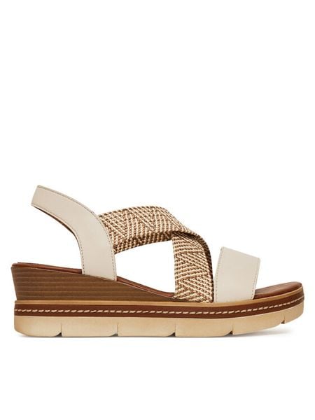 Remonte Sandały D2L54-60 Beżowy. Brązowe sandały damskie Remonte, bez wzorów, ze skóry, bez obcasa, na koturnie. Za 279.99 zł.