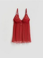 Koszula nocna z haftem - czerwony. Czerwone koszule nocne damskie Reserved, bez wzorów. Za 129.99 zł.