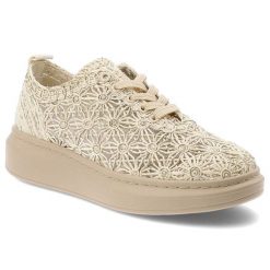 Półbuty damskie Artiker, cholewka ze skóry naturalnej ażurowa struktura kwiatowy wzór sznurowany fason, beżowe, 58C0529. Brązowe półbuty damskie Artiker, w ażurowe wzory, ze skóry, eleganckie, bez obcasa. Za 239.00 zł.