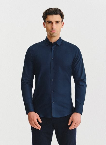 PAKO LORENTE – Granatowa bawełniana koszula męska. Koszule męskie Pako Lorente, m, bez wzorów, z bawełny, bez kołnierzyka, bez ramiączek. Za 119.99 zł.