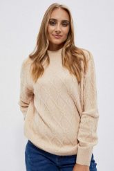 Sweter z geometrycznym naszyciem. Swetry klasyczne damskie MOODO, s, z elastanu, bez kołnierzyka. W wyprzedaży za 51.99 zł.