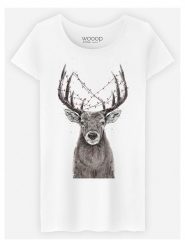 WOOOP Koszulka "Christmas Deer" w kolorze białym rozmiar: L. Białe bluzki damskie Wooop, l, bez wzorów, z bawełny, bez kołnierzyka, bez ramiączek. Za 56.93 zł.