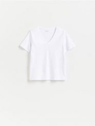 Bawełniany t-shirt - biały. Białe t-shirty damskie Reserved, l, bez wzorów, z bawełny, bez kołnierzyka. Za 59.99 zł.