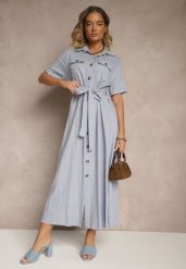 Niebieska Sukienka z Lnu i Wiskozy o Koszulowym Fasonie Weolara. Niebieskie sukienki damskie Renee, na spotkanie biznesowe, na lato, l, bez wzorów, z materiału, eleganckie, bez kołnierzyka, bez ramiączek, maxi, dopasowane. W wyprzedaży za 104.99 zł.