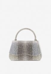 Srebrna Torebka Kopertówka z Cyrkoniami i Rączką Denive. Szare torebki klasyczne damskie Renee, bez wzorów, eleganckie, bez kołnierzyka, bez ramiączek. Za 79.99 zł.