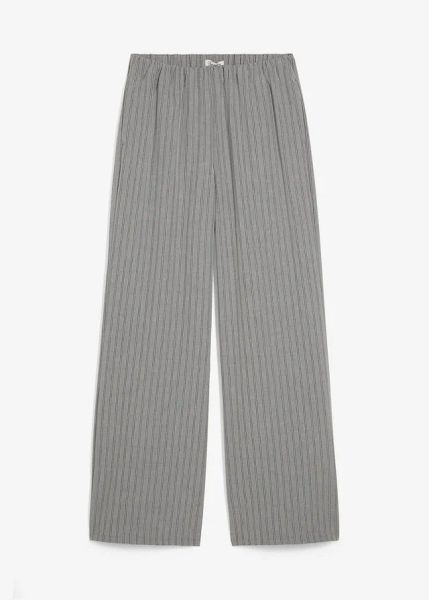Spodnie z gumką w talii z lejącego materiału. Szare spodnie materiałowe damskie bonprix, bez wzorów. Za 189.99 zł.