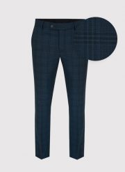 Granatowe spodnie garniturowe w subtelną kratę P22SF-6G-024-G-S. Niebieskie spodnie wizytowe męskie Pako Lorente, z elastanu. Za 139.99 zł.