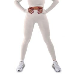 Techniczne legginsy z efektem push-up i idealną sylwetką. Białe legginsy sportowe damskie R-EVENGE, s, bez wzorów, z elastanu, na fitness i siłownię. Za 195.88 zł.