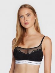 Guess Biustonosz top Belle O2BC07 KBBT0 Czarny. Czarne biustonosze Guess, s, z aplikacjami, z syntetyku, bez kołnierzyka. Za 109.99 zł.