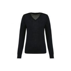 Damski sweter z merynosów z dekoltem v-neck Kariban Premium. Czarne swetry klasyczne damskie KARIBAN, na zimę, z wełny, bez kołnierzyka. W wyprzedaży za 268.00 zł.