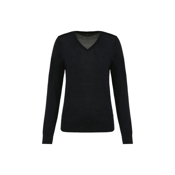 Damski sweter z merynosów z dekoltem v-neck Kariban Premium. Czarne swetry klasyczne damskie KARIBAN, na zimę, s, z wełny, bez kołnierzyka. Za 278.00 zł.