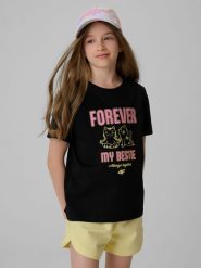 4F T-shirt regular z nadrukiem dziewczęcy - czarny 164 (13-14 lat). Czarne koszulki dziewczęce 4f, uniwersalny, bez wzorów, z bawełny, bez ramiączek. Za 49.99 zł.