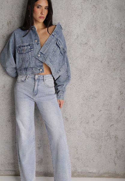 Jasnoniebieskie Jeansy Straight Leg High Waist z Bawełną Erivera. Niebieskie jeansy damskie Renee, z podwyższonym stanem. Za 89.99 zł.