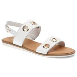 Białe Sandały Chebello Damskie Modne Buty Letnie. Białe sandały damskie CheBello, bez wzorów, ze skóry, bez obcasa. Za 189.00 zł.