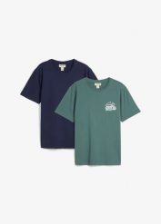 Bawełniany T-shirt (zestaw 2 szt.). Niebieskie t-shirty męskie bonprix, m, bez wzorów, z bawełny, bez kołnierzyka. Za 37.98 zł.