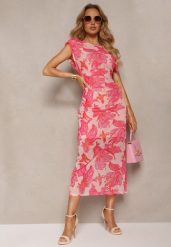 Różowa Dopasowana Sukienka z Siateczki w Kwiaty Zoneri. Czerwone sukienki damskie Renee, na co dzień, na lato, m, bez wzorów, bez kołnierzyka, bez ramiączek, midi, dopasowane. Za 129.99 zł.