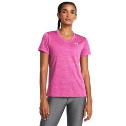 Koszulka damska Under Armour Tech SSV- Twist. Czerwone bluzki sportowe damskie Under Armour, s, bez wzorów, bez ramiączek. Za 109.99 zł.