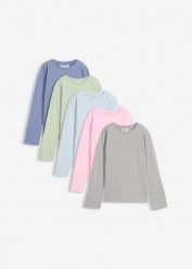 Koszulka z długim rękawem z czystej bawełny organicznej (5 szt.). Czarne koszulki dziewczęce bonprix, bez wzorów, z bawełny, bez ramiączek. Za 129.99 zł.