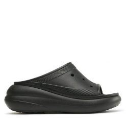 Klapki Crocs. Czarne klapki damskie Crocs, bez wzorów, bez obcasa. Za 79.99 zł.