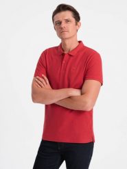 Koszulka męska polo z dzianiny pique - ciemnoczerwony V14 - Rozmiar: M. Czerwone koszulki polo męskie Ombre Clothing, m, bez wzorów, z bawełny, bez ramiączek. W wyprzedaży za 19.99 zł.