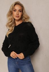 Czarny Sweter z Wełną i Bawełną z Pluszowymi Wstawkami Alrua. Czarne swetry klasyczne damskie Renee, na zimę, m, z bawełny, bez kołnierzyka. Za 84.99 zł.