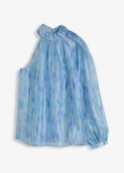 Bluzka szyfonowa na jedno ramię. Niebieskie bluzki damskie bonprix, bez wzorów, z szyfonu, eleganckie, bez kołnierzyka, bez ramiączek. Za 54.99 zł.