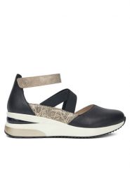 Remonte Półbuty D2411-03 Czarny. Czarne półbuty damskie Remonte, bez wzorów, ze skóry, bez obcasa, na koturnie. Za 369.99 zł.