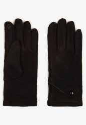 Czarne Dzianinowe Rękawiczki Eleganckie z Ozdobnym Guzikiem Senindra. Czarne rękawiczki damskie Renee, bez wzorów, z dzianiny. Za 24.99 zł.