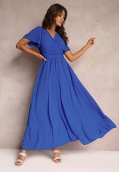 Niebieska Rozkloszowana Sukienka z Kopertowym Dekoltem Obillis. Niebieskie sukienki damskie Renee, na co dzień, bez wzorów, eleganckie, bez kołnierzyka, bez ramiączek, maxi, kopertowe. W wyprzedaży za 127.99 zł.