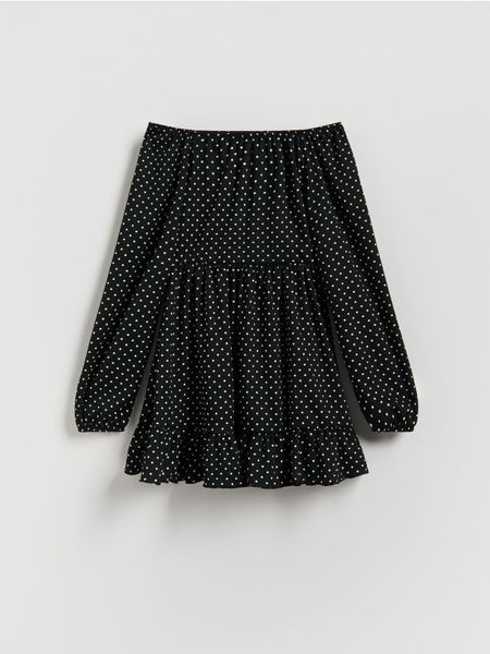 Sukienka w groszki - czarny. Czarne sukienki dziewczęce Reserved, bez wzorów, z dzianiny, bez ramiączek. Za 79.99 zł.