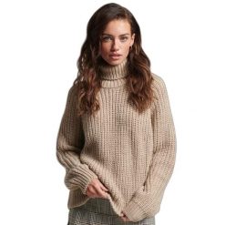 Damski luźny sweter z golfem z przeszyciami Superdry. Brązowe golfy damskie Superdry., l, bez wzorów, z dzianiny, bez ramiączek. Za 352.45 zł.