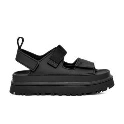Sandały Ugg Australian W Złotym Świecie Damskie. Czarne sandały damskie Ugg, bez wzorów, z materiału, bez obcasa, na platformie. Za 528.99 zł.