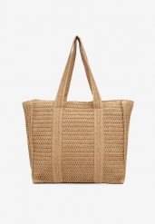 Ciemnobeżowa Torebka Shopper Plażowa z Plecionki Galavisena. Brązowe shopper bag damskie Renee, bez wzorów, bez dodatków. Za 69.99 zł.