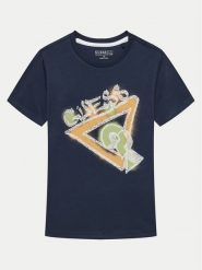 Guess T-Shirt L4GI05 K8HM4 Granatowy Regular Fit. Niebieskie t-shirty chłopięce Guess, z aplikacjami, z bawełny, bez ramiączek. Za 99.99 zł.