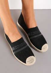 Czarne Espadryle z Plecioną Cholewką przed Kostkę Mokosa. Czarne espadryle damskie Renee, z aplikacjami, bez obcasa, na płaskiej podeszwie. Za 44.99 zł.