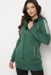 Zielona Bluza z Kapturem o Dłuższym Fasonie Lindira. Zielone bluzy z kapturem damskie Born2be, l, z dzianiny. Za 54.99 zł.