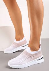 Biało-Różowe Buty Sportowe z Nadrukiem Obmre i Skarpetkową Cholewką Erinevia. Białe buty sportowe na co dzień damskie Renee, bez wzorów, na fitness i siłownię. Za 39.99 zł.