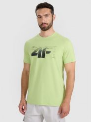 4F T-shirt regular z nadrukiem męski - zielony L. Zielone t-shirty męskie 4f, l, bez wzorów, z bawełny, bez kołnierzyka. Za 59.99 zł.
