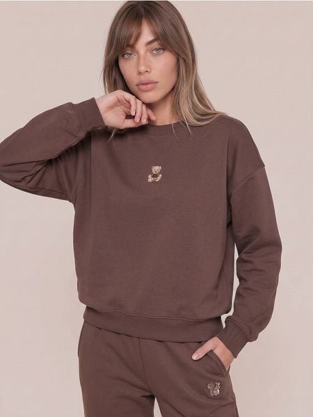 Bluza crewneck z motywem misia - brązowy. Brązowe bluzy bez kaptura damskie Sinsay, l. Za 39.99 zł.