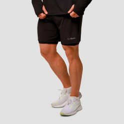 Szorty męskie bieganie 2w1 slim czarne Pulse. Czarne szorty męskie GYMBEAM, z elastanu, bez kołnierzyka. Za 127.90 zł.