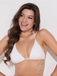 Góra od bikini ze strukturalnego materiału - kremowy. Białe bikini damskie Sinsay, bez wzorów. Za 29.99 zł.