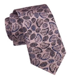 Elegancki Męski Krawat - Alties - Jasny Róż, Motyw w Listki. Czerwone krawaty i muchy męskie Alties, bez wzorów, z tkaniny, eleganckie. Za 49.00 zł.