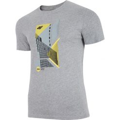T-shirt męski TSM022 - chłodny jasny szary melanż. Szare t-shirty męskie 4f, m, bez wzorów, z jersey, bez kołnierzyka. W wyprzedaży za 34.99 zł.