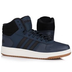 Buty męskie sportowe Adidas HOOPS 2.0 MID. Niebieskie buty sportowe na co dzień męskie Adidas, z materiału, bez zapięcia, trekkingowe. Za 248.00 zł.